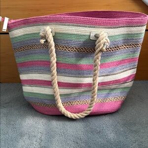 Kelly and Katie Striped Straw Tote